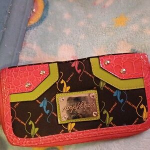 Baby Phat Chic Studded Multiple Fabrics Elegant Cats Wallet
